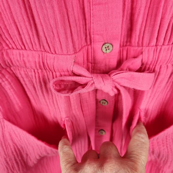 Laurel Grey Dress Women’s SZ M Pink Button Front Tie Waist Tiered Cotton EUC - Picture 6 of 16